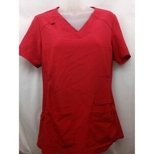 iFlex Red Scrub Top Womens Small V-Neck Short Sleeve Medical‎ Uniform